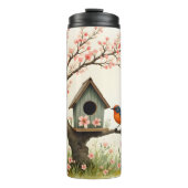 Folk Art Bird und Birdhouse Thermosbecher (Vorderseite)