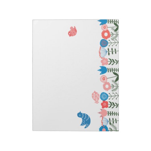 Folk Art Birds and Flowers Notepad Notizblock (Rotiert)