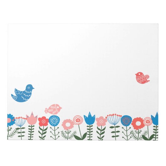 Folk Art Birds and Flowers Notepad Notizblock (Vorderseite)