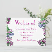 Folk Art Birds Blume Acorns Blue Einladung (Stehend Vorderseite)