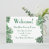 Folk Art Birds Blume Acorns Green Einladung (Stehend Vorderseite)