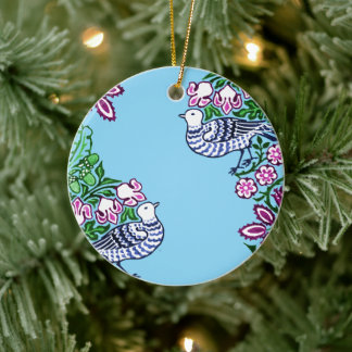 Folk Art Birds Blume Acorns Keramik Ornament