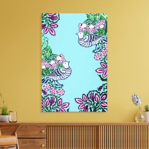 Folk Art Birds Blume Acorns Leinwanddruck