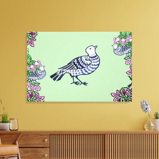 Folk Art Birds Blume Acorns Leinwanddruck (Insitu (Wohnzimmer))