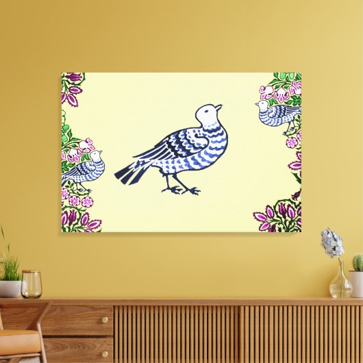 Folk Art Birds Blume Acorns Leinwanddruck (Insitu (Wohnzimmer))