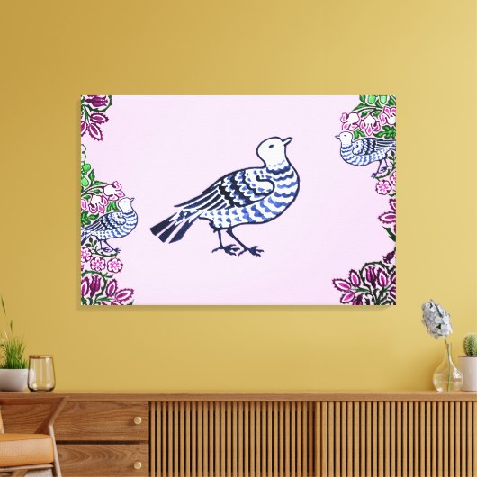 Folk Art Birds Blume Acorns Leinwanddruck (Insitu (Wohnzimmer))
