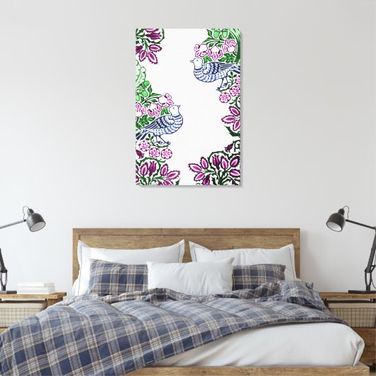 Folk Art Birds Blume Acorns Leinwanddruck (Insitu (Schlafzimmer))