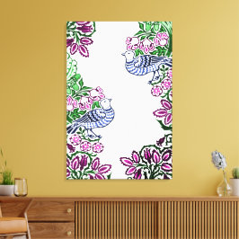 Folk Art Birds Blume Acorns Leinwanddruck
