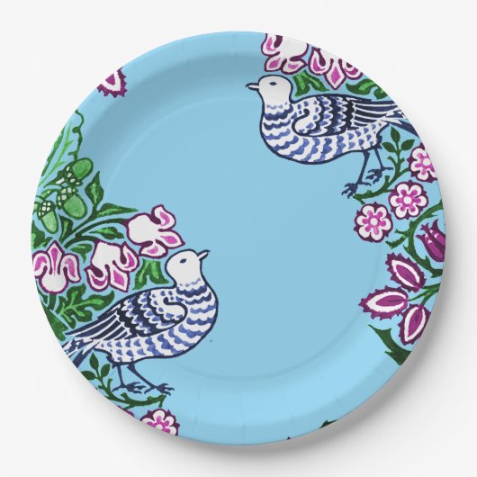 Folk Art Birds Blume Acorns Pappteller (Vorderseite)