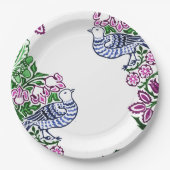 Folk Art Birds Blume Acorns Pappteller (Vorderseite)