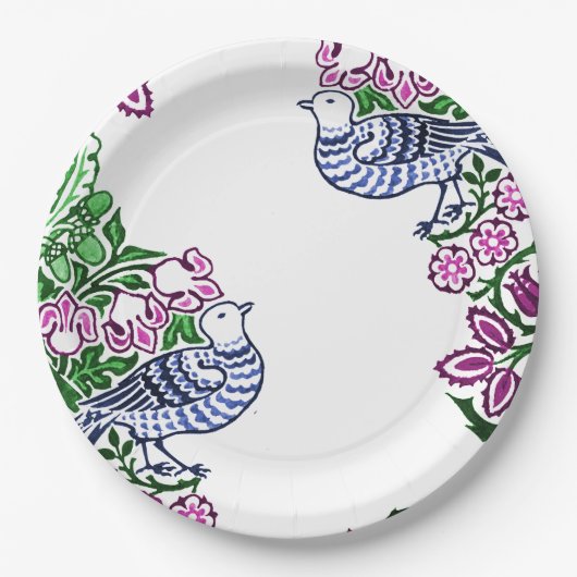 Folk Art Birds Blume Acorns Pappteller (Vorderseite)