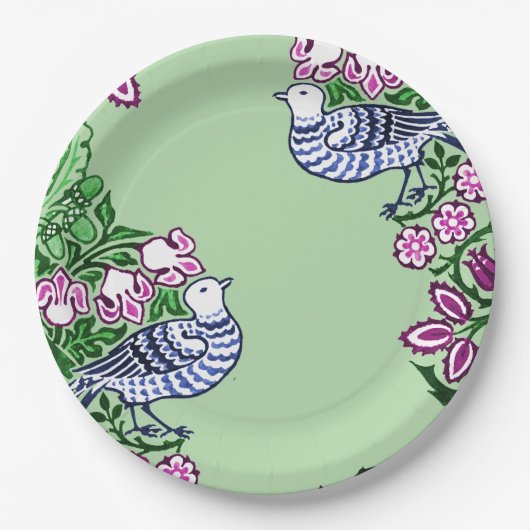 Folk Art Birds Blume Acorns Pappteller (Vorderseite)