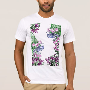 Folk Art Birds Blume Acorns T-Shirt