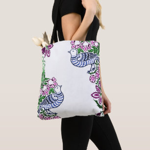 Folk Art Birds Blume Acorns Tasche