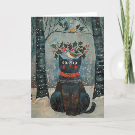 Folk Art Black Cat Notecard - Stationary Karte
