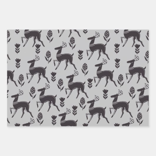 Folk Art Black Deer Trio II Geschenkpapier Set (Vorderseite 2)
