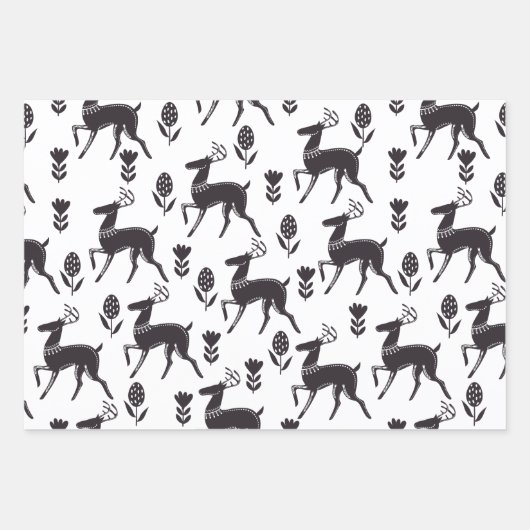 Folk Art Black Deer Trio II Geschenkpapier Set (Vorderseite)