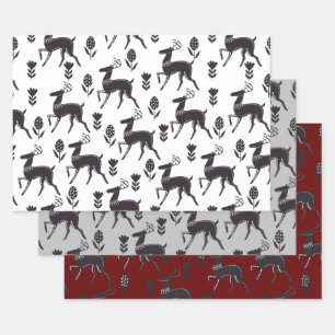 Folk Art Black Deer Trio II Geschenkpapier Set