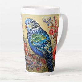 Folk Art Blue Parakeet mit Paisley und Blume Milchtasse