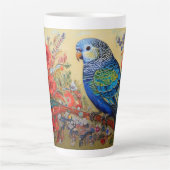 Folk Art Blue Parakeet mit Paisley und Blume Milchtasse (Vorderseite)