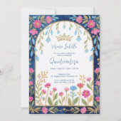 Folk Art Blue Shades Spanish Mexican XVs Floral Einladung (Vorderseite)