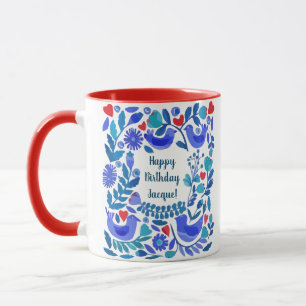 Folk Art Bluebird Personalisiertes Geburtstagsgesc Tasse