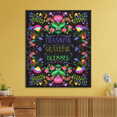 Folk Art Blume | Dankbar, dankbar, gesegnet Leinwanddruck (Insitu (Wohnzimmer))