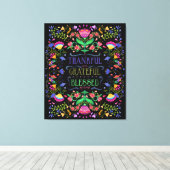 Folk Art Blume | Dankbar, dankbar, gesegnet Leinwanddruck (Insitu (Holzboden))