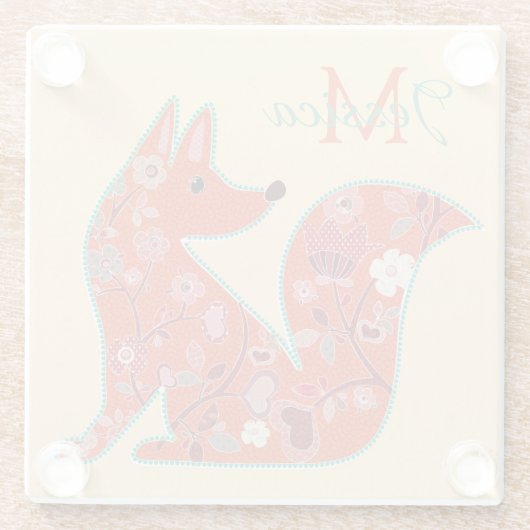 Folk Art Blume Muster Fox Personalisiert Glasuntersetzer (Rückseite)