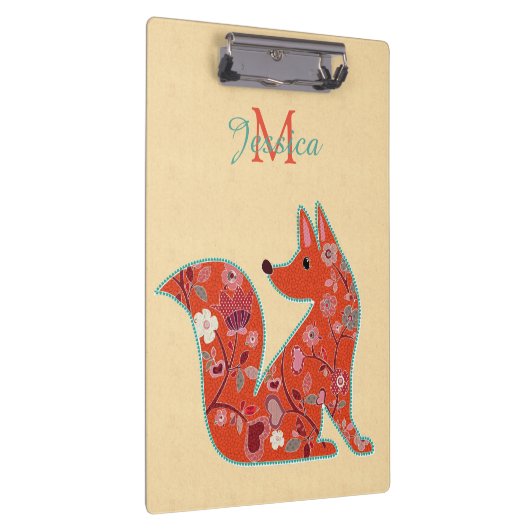 Folk Art Blume Muster Fox Personalisiert Klemmbrett (Rechts)