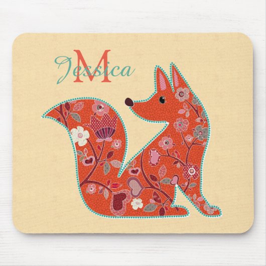 Folk Art Blume Muster Fox Personalisiert Mousepad (Vorne)