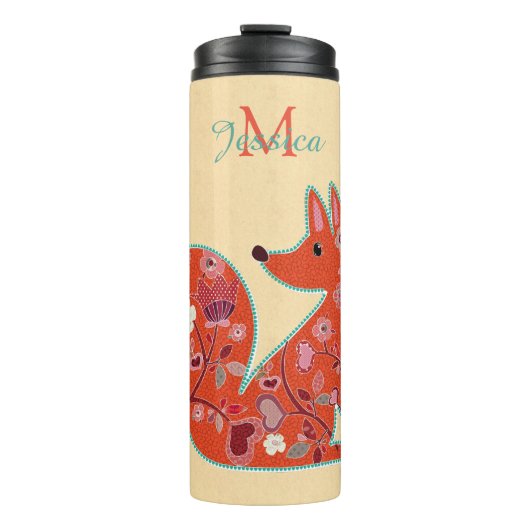 Folk Art Blume Muster Fox Personalisiert Thermosbecher (Vorderseite)