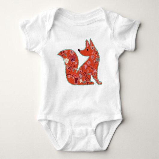 Folk Art Blume Pattern Fox Baby Strampler (Vorderseite)