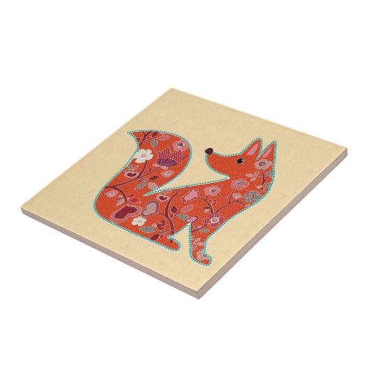 Folk Art Blume Pattern Fox Fliese (Seite)