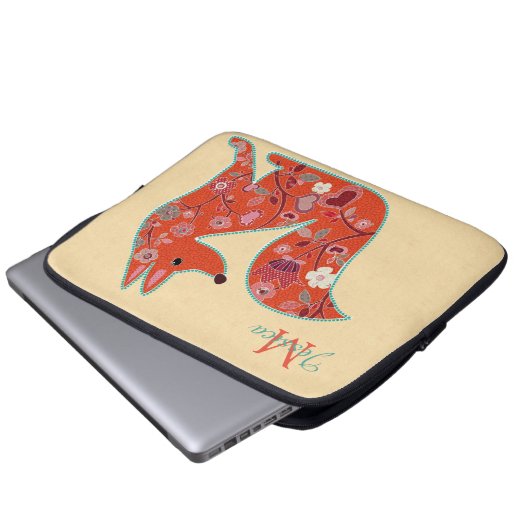 Folk Art Blume Pattern Fox Laptopschutzhülle (Vorne Knopf)