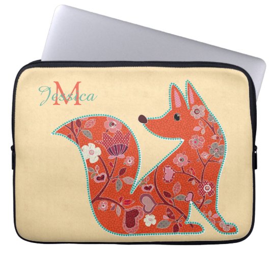 Folk Art Blume Pattern Fox Laptopschutzhülle (Vorderseite)