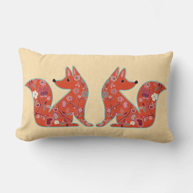 Folk Art Blume Pattern Fox Lendenkissen (Vorderseite)