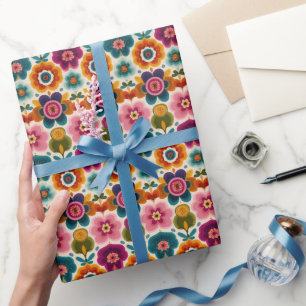 Folk Art Blume Retro BOHO Chic Blumenmuster Geschenkpapier