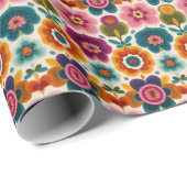 Folk Art Blume Retro BOHO Chic Blumenmuster Geschenkpapier (Rolleneckpunkt)