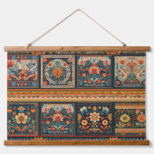Folk Art Blume Tiles Walll Hanging Wandteppich Mit Holzrahmen (Vorne)