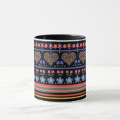 Folk Art Border on Black Ringer Coffee Tasse (Zentrum)