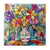 Folk Art Bouquet Keramik Tile Fliese (Vorderseite)