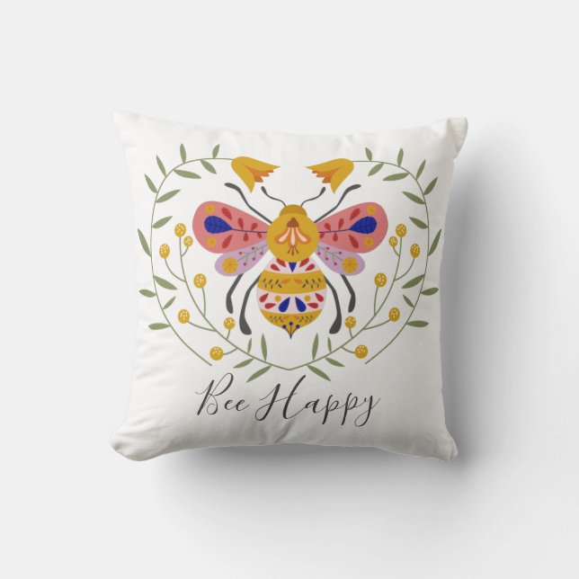 Folk Art Bumble Bee Throw Kissen (Vorderseite)