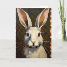 Folk Art Bunny Rabbit Art Blank Card