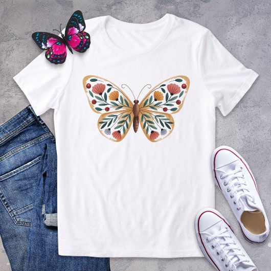 Folk Art Butterfly Shirt mit floralen Flügen