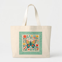 Folk Art Butterfly Tote Bag Jumbo Stoffbeutel