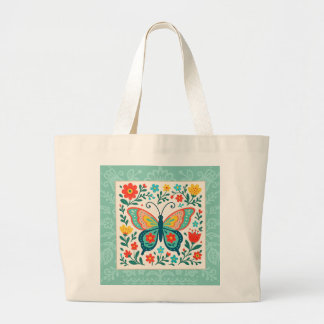 Folk Art Butterfly Tote Bag Jumbo Stoffbeutel