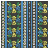 Folk Art Canal Narrowboat Blue Yellow Roses Stoff (Nahaufnahme)