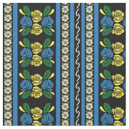 Folk Art Canal Narrowboat Blue Yellow Roses Stoff