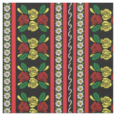 Folk Art Canal Narrowboat Red Yellow Roses Stoff (Nahaufnahme)